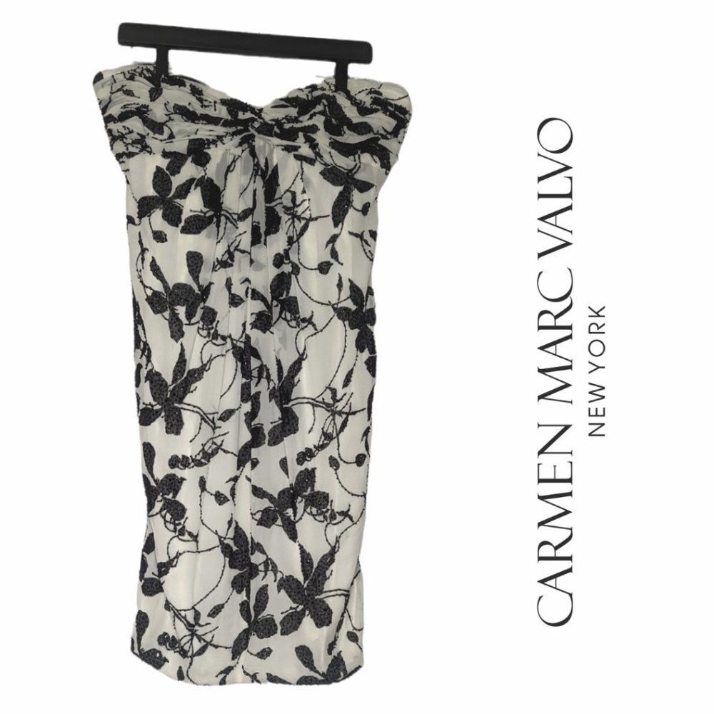 Women's Carmen Marco Valvo Collection Beaded Sheath Formal Dress, Size 12